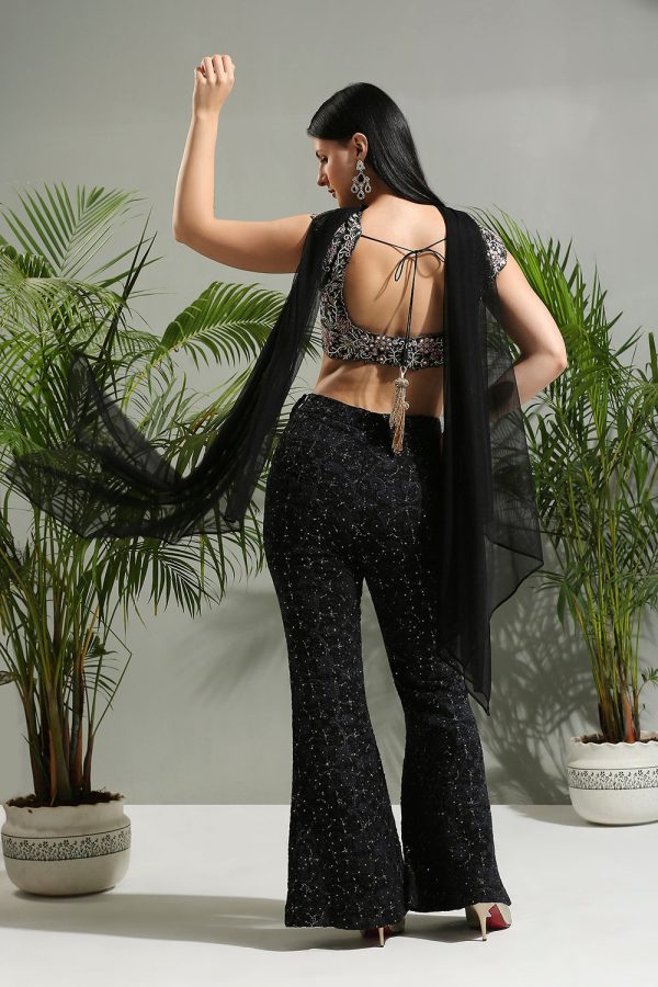 Black Thread And Mirror Hand Embroidered Palazzo Set Cheap