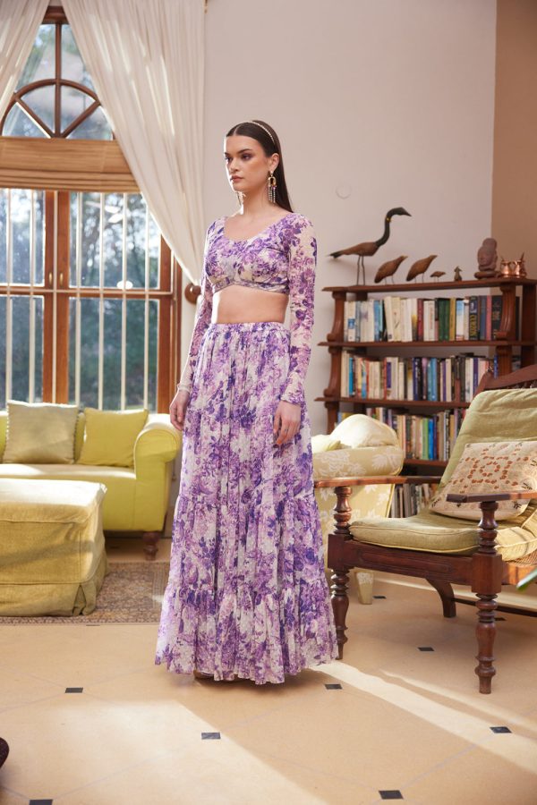 Purple Rasasvada Printed Skirt & Blouse Supply