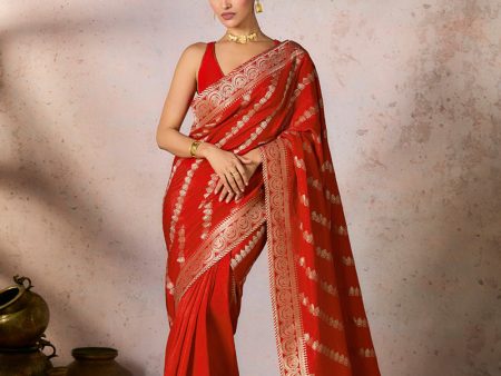 Red Jacquard Saree Online now