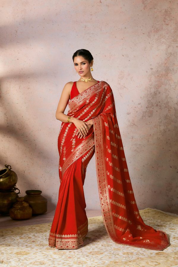 Red Jacquard Saree Online now