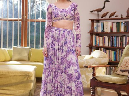 Purple Rasasvada Printed Skirt & Blouse Supply