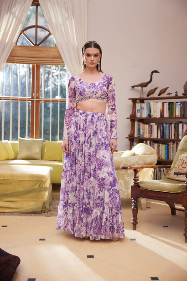 Purple Rasasvada Printed Skirt & Blouse Supply