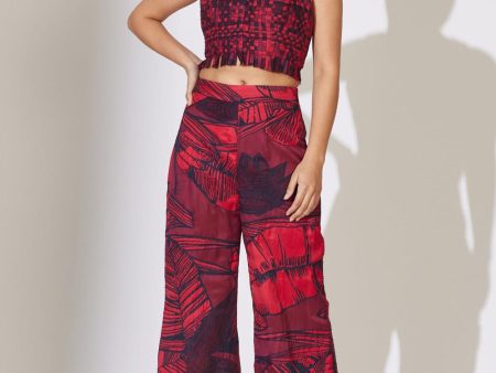 Red And Maroon Floral Embroidered Pants Hot on Sale