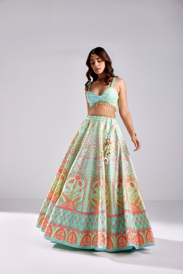 SEAGREEN EMBROIDERY HIGHLIGHTED  EMBROIDERED LEHENGA Online Sale