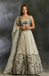 White Organza with Green & Black Threadwork Lehenga Set Discount