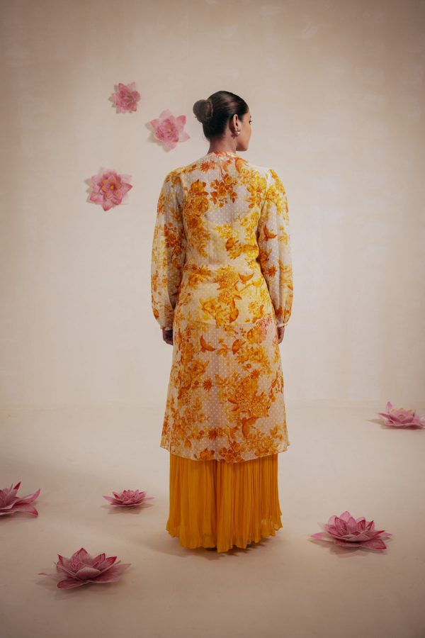 Yellow Rasasvada Printed Kurta Dress(Chiffon) For Sale