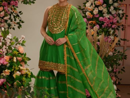 Green Kurta With Garara And Dupatta on Sale