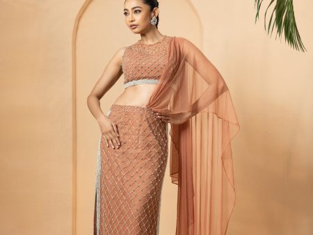 Beige Embroidered Fishtil Lehenga With Drape Dupatta Discount