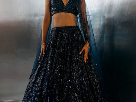 Electric Blue Net Lehenga Set Hot on Sale