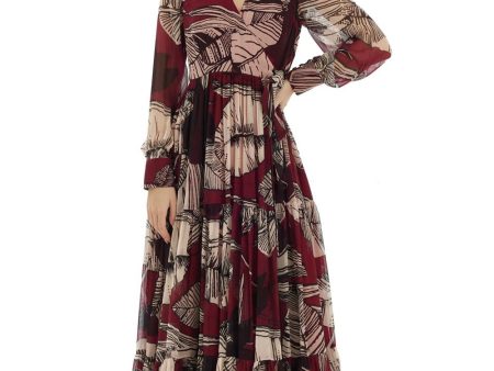 Brown & Off White Floral Wrap Dress For Cheap