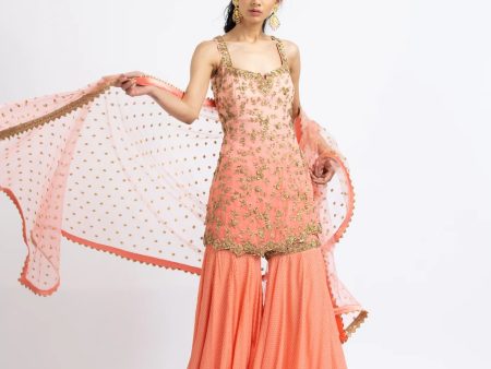 Coral Ombré Dyed Kurta & Garara Set Sale