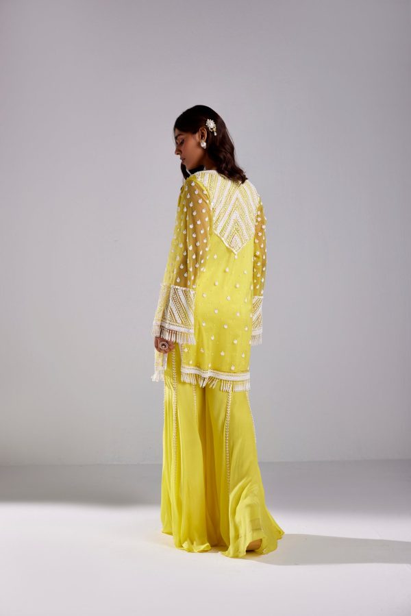 CANARY YELLOW WITH WHITE MIX FLARED PANTS AND DUPATTA Supply