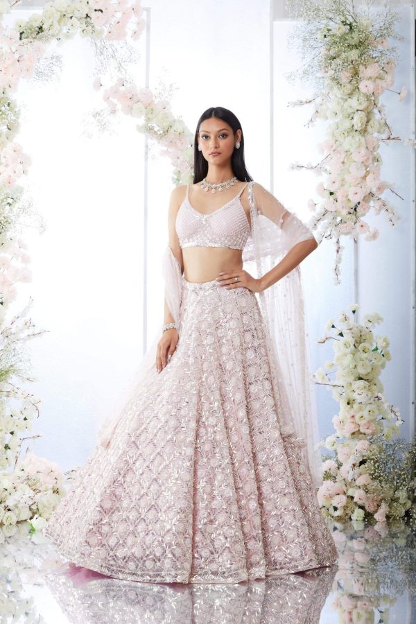 Soft Berry Checkered Lehenga Set Sale