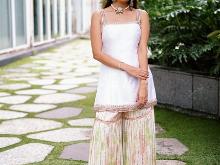 White kurta and tie-dye sharara set Fashion