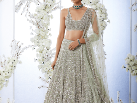 Sea Green Sequin Lehenga Set Sale