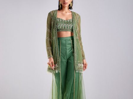 SAGE GREEN PEARL MIX JACKET WITH BUSTIER AND PANTS Fashion