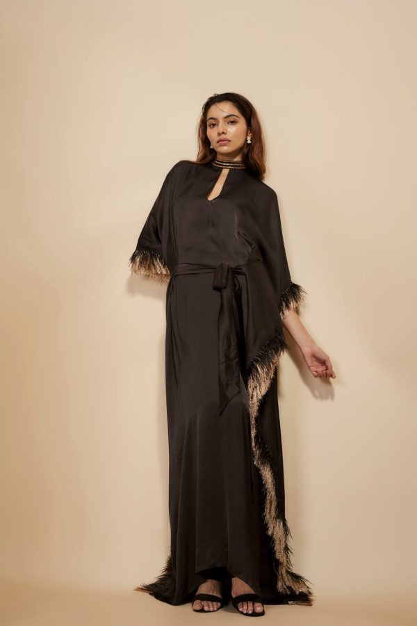 Black Embroidered Tie-Up Kaftan Discount