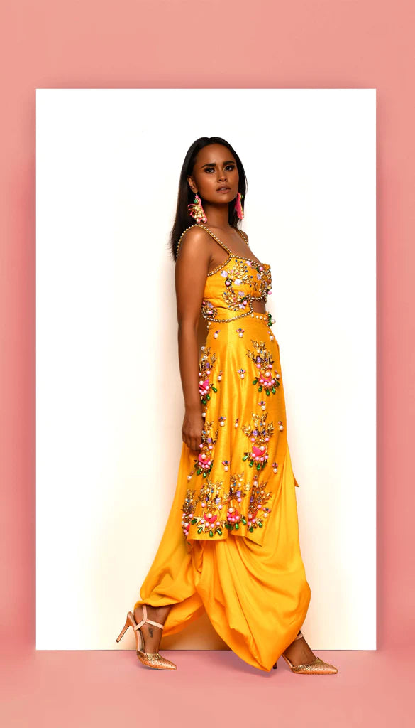 BUGGERED - MUSTARD YELLOW EMBELLISHED DHOTI JUMPSUIT For Discount