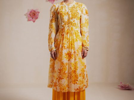 Yellow Rasasvada Printed Kurta Dress(Chiffon) For Sale