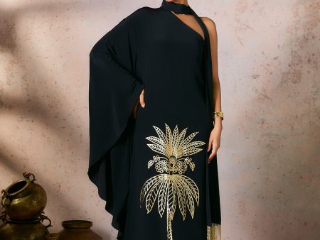 Black Tropical One Shoulder Kaftan Online