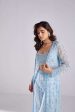 AQUA BLUE JACKET WITH EMBROIDERED BUSTIER AND PANTS Online Hot Sale