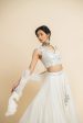 WHITE GEORGETTE LEHEHNA WITH TULLE CHOLI AND DUPATTA For Discount