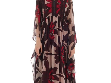 Beige & Brown Floral Kaftan For Cheap