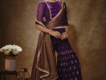 Royal Purple Kurta Gharara Set For Cheap