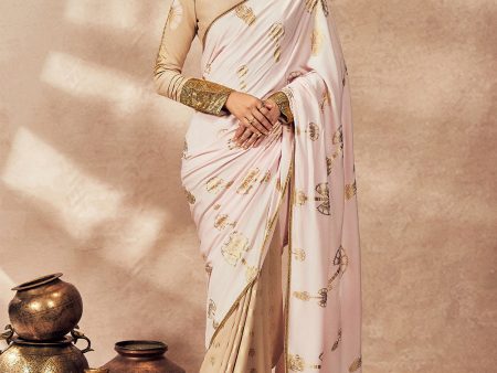 Beige And Pink Traveler S Palm Saree For Discount