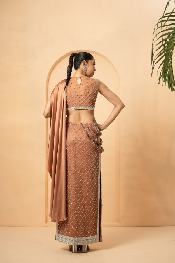 Beige Embroidered Fishtil Lehenga With Drape Twisted Dupatta Fashion