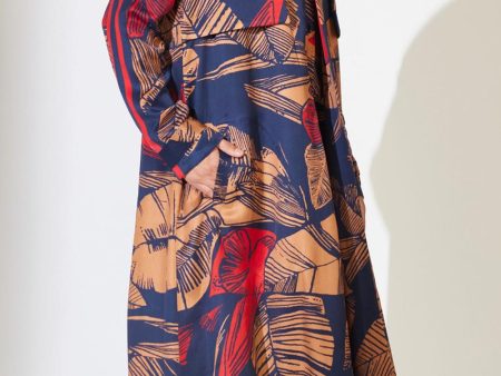 Blue, Rust And Red Floral Trench Cape Online Sale