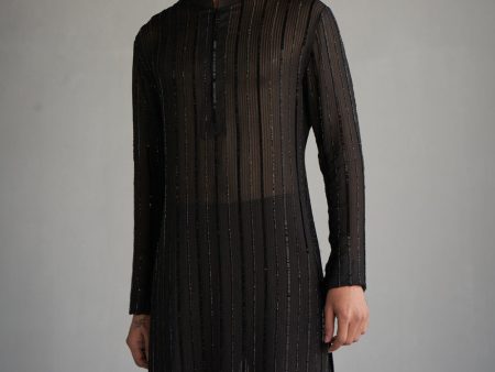 Black Gicha Cutdana Kurta on Sale