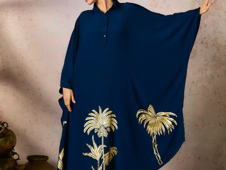 Blue Palm Foil Kaftan on Sale