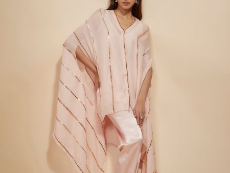 Light Pink Embroidered Kaftan With Pant Hot on Sale