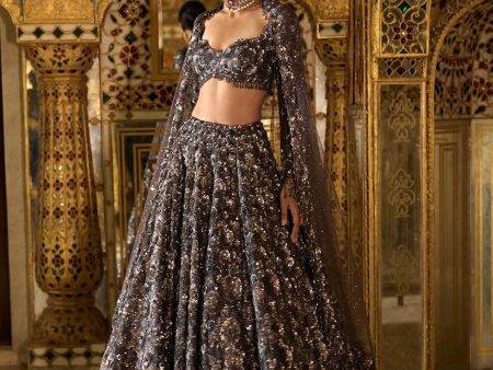 Charcoal Sequin Lehenga Set on Sale