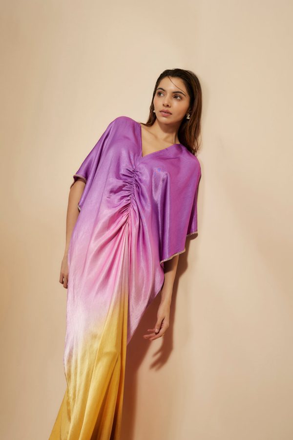 Mustard To Lilac Ombre Embroidered Kaftan Supply